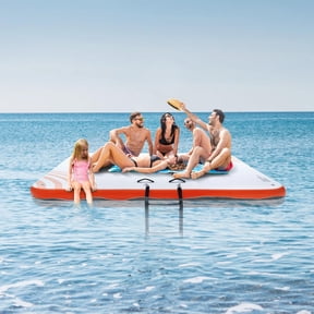 10 x 10 FT Inflatable Floating Dock Platform, Non-Slip Water Dock Mat with Ladder & Pump, for Pool, Beach & Ocean