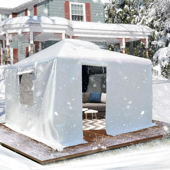 10 x 10 FT Outdoor Hardtop Gazebo Cover With Sidewalls and Mesh Windows, Universal Winter All-Season Waterproof Enclosed, White (Gazebo Not Included)