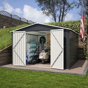 10 x 10 FT Outdoor Storage Shed, Metal Garden Shed with Lockable Doors and Updated Frame Structure, Tool Sheds for Backyard Garden Patio Lawn Black