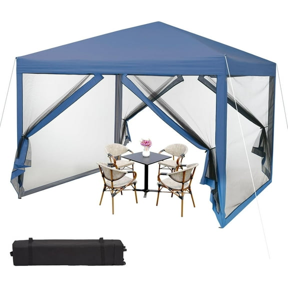 10 x 10 FT Pop Up Canopy, Heavy Duty Party Tent with Mosquito Netting, Height Adjustable Instant Sun Shade, Portable Screen Shelter with Roller Bag for Parties, Camping, Events