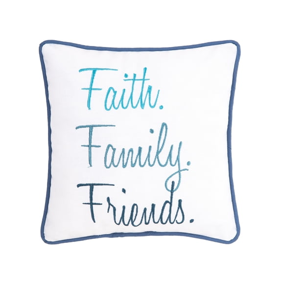 Faith Family Friends Embroidered Small Petite Throw Pillow, 10" x 10"