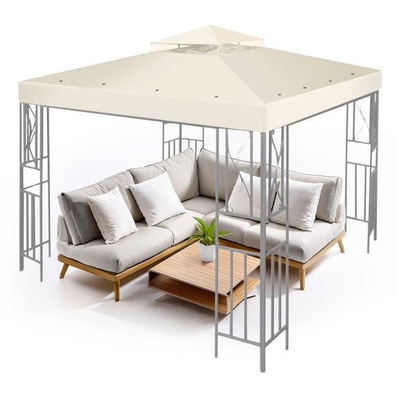 Gazebo Cover Replacement Canopy Top 10x10 Ft (3m x 3m) - Double Tier Top Canopy Cover Replacement with UV30+, Dirt, Water Resistant for Outdoor, Sunshade, Garden, Patio, Pavilion (Ivory)