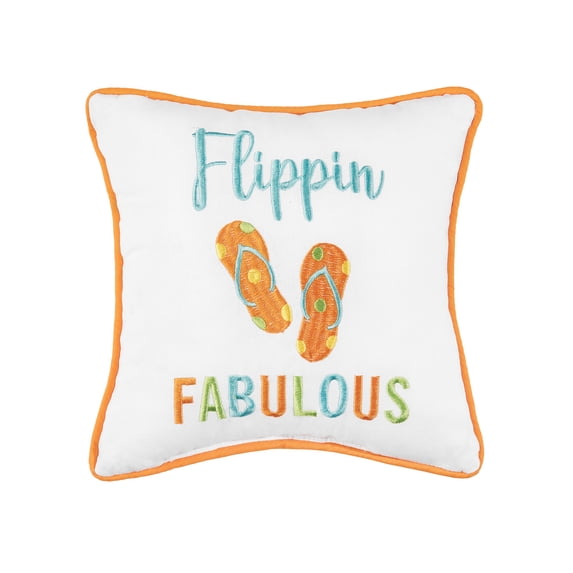 "Flippin Fabulous" Flip Flops Mini Cotton Blend Accent Pillow 10" x 10"