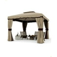 thumbnail image 1 of 10 x 10 Ft Outdoor Patio Gazebo, Double Roof Pop Up Gazebo with Netting and Shade Curtains Waterproof Sunshade for Backyard, Deck, Garden (Khaki), 1 of 7