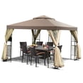 thumbnail image 1 of 10 x 10 Ft Outdoor Patio Gazebo with Taupe Brown Canopy and Mesh Sidewalls, 1 of 3