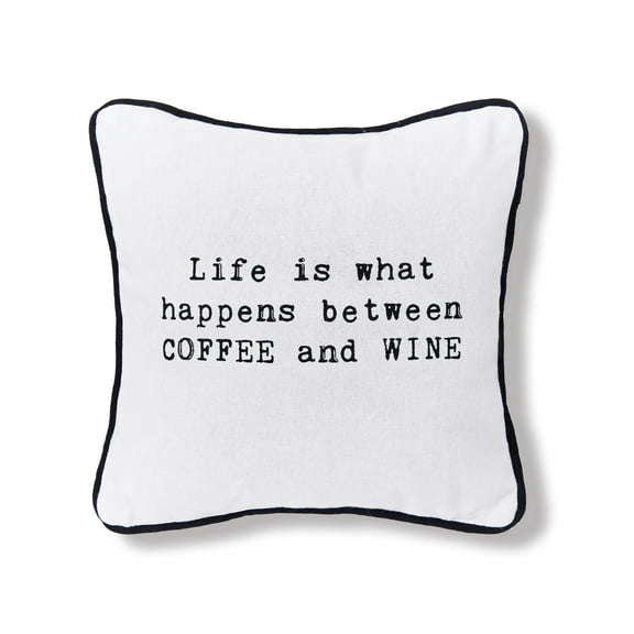 Funny Cute Pun "Life is What Happens Between Coffee" Printed Mini Accent Pillow, 10" x 10"