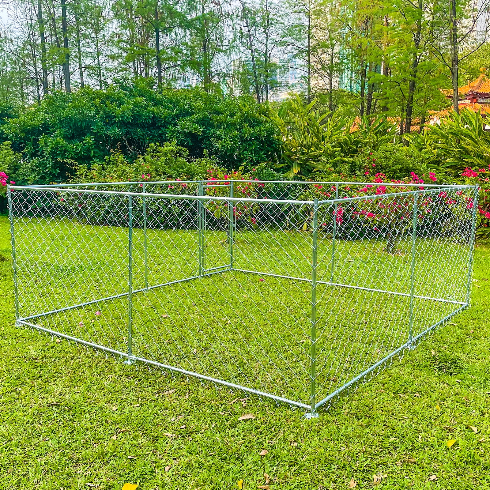 Image showcasing 10 x 10 Heavy Duty Galvanized Chain Link Dog Kennel Enclosure for Large ...