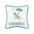 thumbnail image 1 of "Oceanholic" Beach Chair & Umbrella Embroidered Mini Cotton Blend Accent Pillow 10" x 10", 1 of 5