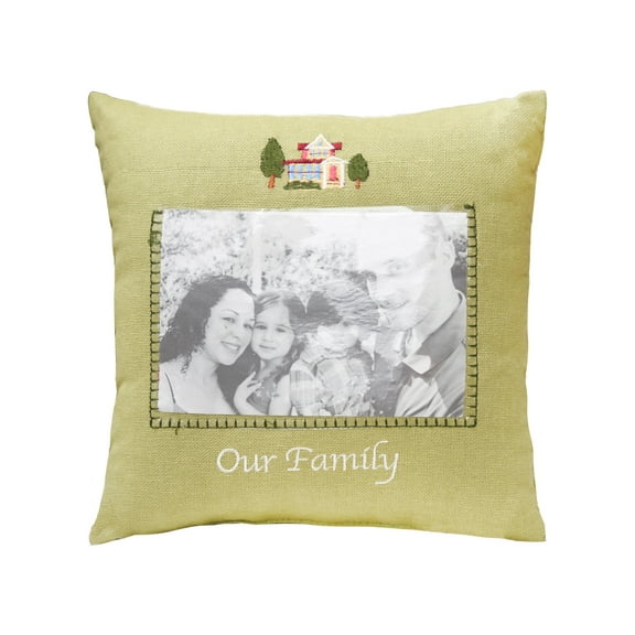 "Our Family" Picture Photo Slot Cotton Blend Mini Accent Pillow 10" x 10"