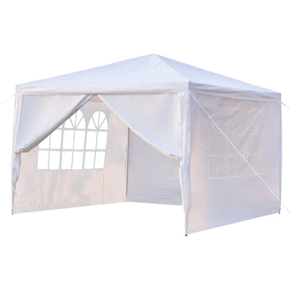 10' x 10' Outdoor Canopy Tent White Wedding Pop Up Gazebo Canopy Party Tent Spiral Tubes Practical Waterproof Tent with Removable Side Walls & Brighter Windows,4 Sides