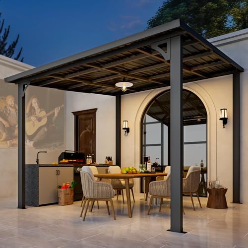 10' x 10' Outdoor Pergola Hardtop Gazebo, WallMounted Heavy Duty Lean