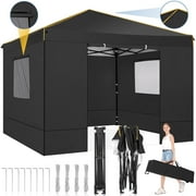 10' x 10' Outdoor Pop Up Canopy, Waterproof and Sunproof Shelter, Party Tent with 4 Removable Side Walls, Height Adjustable Large Commercial Gazebo with 4 Ropes and 8 Stakes, Black
