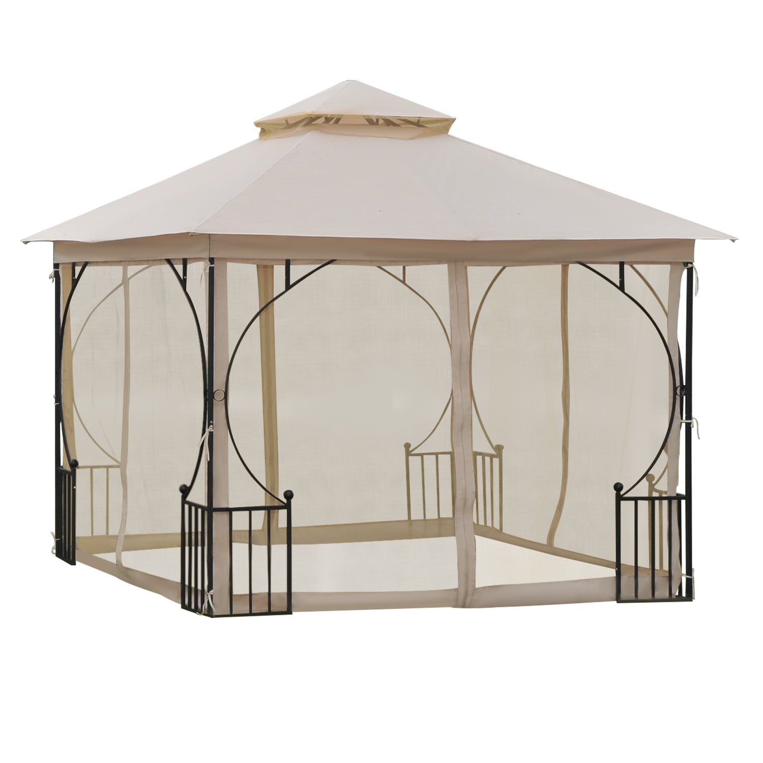 10' x 10' Patio Gazebo Canopy Outdoor Pavilion with Mesh Netting ...