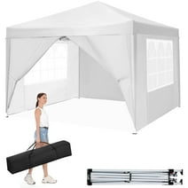10'x 10' Pop up Canopy 1 Person Setup Canopy Portable Outdoor Party Instant Shelter with 4 Removable Sidewalls & Carrying Bag for Wedding Picnics Camping, White