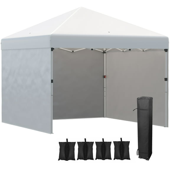 10' x 10' Pop Up Canopy Tent with 3 Sidewalls, Leg Weight Bags and Carry Bag, Height Adjustable, Instant Party Tent Event Shelter Gazebo for Garden, Patio, Cream