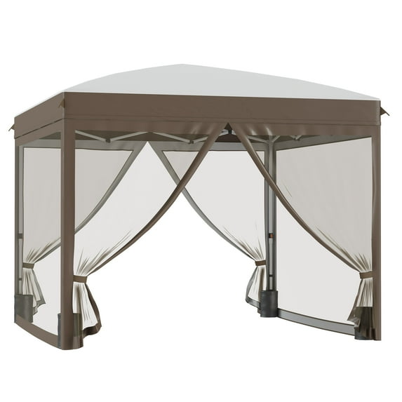 10' x 10' Pop Up Canopy Tent with Netting, Instant Sun Shelter, Tents for Parties, Height Adjustable, with Wheeled Carry Bag and 4 Sand Bags for Outdoor, Garden, Patio, Cream