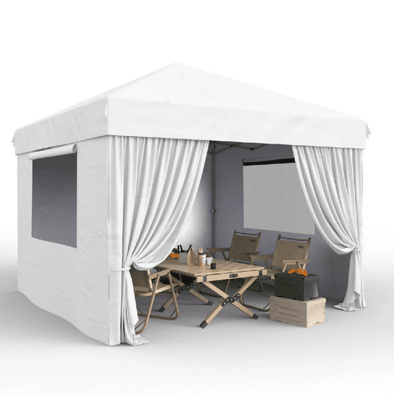 10' x 10' Pop Up Canopy Tent, Outdoor Pop Up Commercial Canopy with 4 Removable Sidewalls, Heavy Duty Commercial Instant Tent for Farmer Market, Craft Fair, Event, Vendor