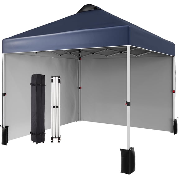 10 x 10 Pop Up Canopy Tent, Portable Beach Tent with 2 Sidewalls and Vented Roof, Outdoor Instant Canopy Tent with Wheeled Carry Bag and Sandbag for Camping Picnic Party