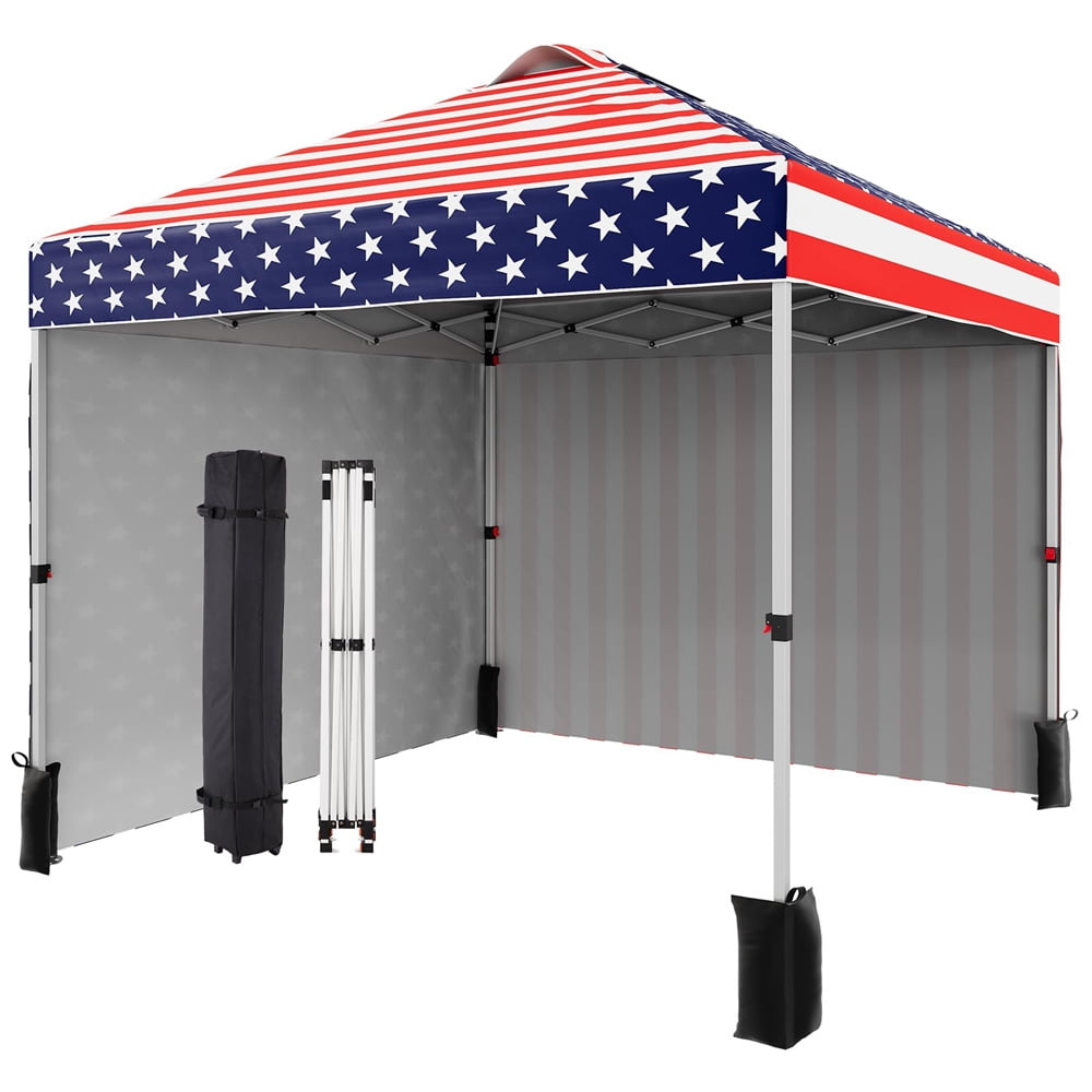 10x10 Pop Up Canopy Tent With 2 Sidewalls, Easy Up Canopy Outdoor Party Sun Shade Tent Portable Gazebo For Beach Camping Events With Carry Bag And 4 Sand Bags (Navy