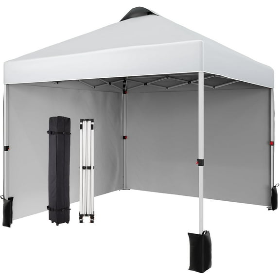 10 x 10 Pop Up Canopy Tent, Portable Beach Tent with 2 Sidewalls and Vented Roof, Outdoor Instant Canopy Tent with Wheeled Carry Bag and Sandbag for Camping Picnic Party
