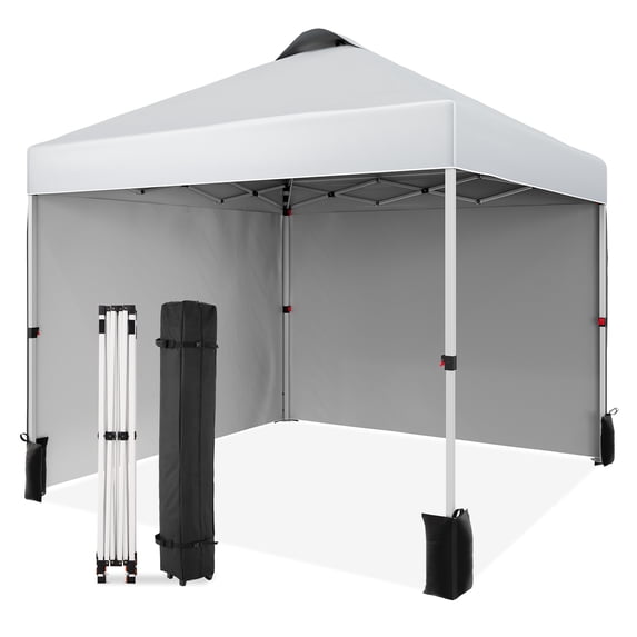 10 x 10 Pop Up Canopy, All Season Instant Canopy with 2 Sidewalls and Vented Roof, Wheeled Carry Bag and Sandbag for Camping, Picnic, Party, White