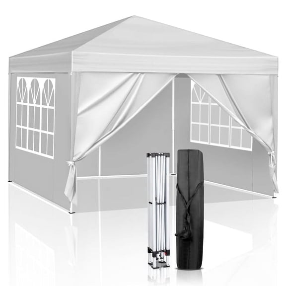 10' x 10' Pop Up Canopy Tent with 4 Removable Sidewalls, Portable Instant Gazebo with 3-Level Height Adjustment