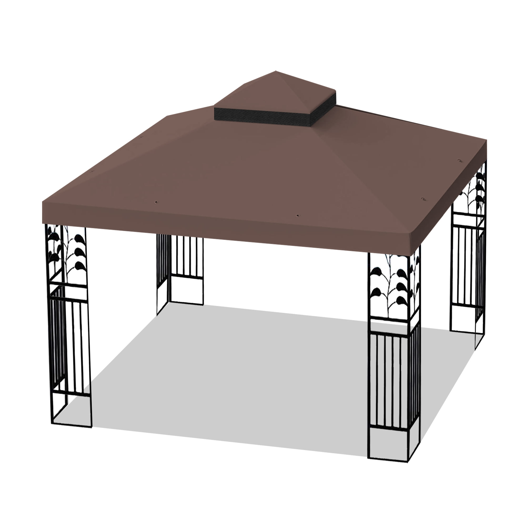 10' x 10' Replacement Canopy Top Cover,Double Tiered Replacement Gazebo Tent Roof Top Cover for Outdoor Garden Patio,Coffee