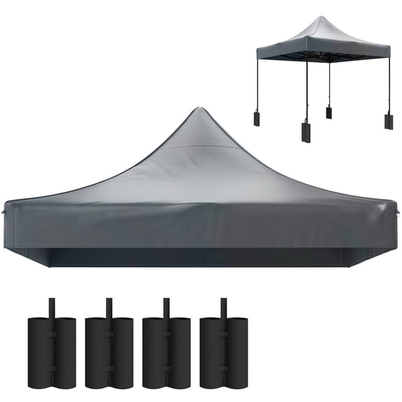 10' x 10' Replacement Canopy Top for Pop Up Canopy Tent with 4 Sand Bags, UPF50+ Protection, Dark Gray