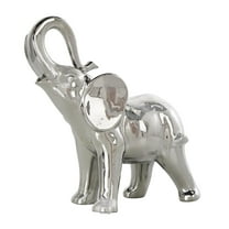 10" x 10" Silver Ceramic Standing Elephant Sculpture, by DecMode