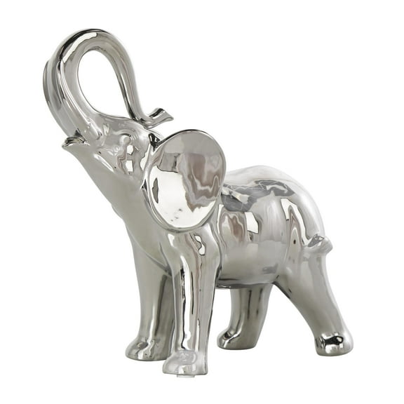 10" x 10" Silver Ceramic Standing Elephant Sculpture, by DecMode