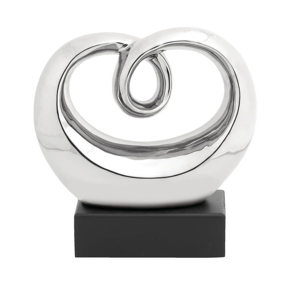 10" x 10" Silver Ceramic Swirl Abstract Sculpture with Black Base, by DecMode