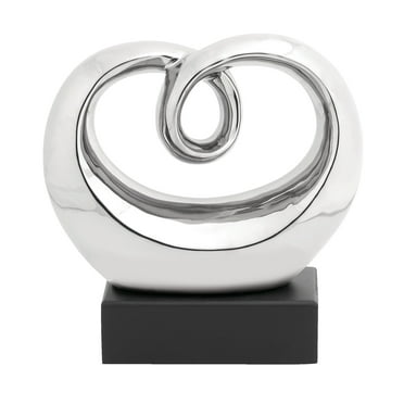 10" x 10" Silver Ceramic Swirl Abstract Sculpture with Black Base, by DecMode