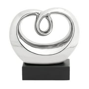 10" x 10" Silver Ceramic Swirl Abstract Sculpture with Black Base, by DecMode