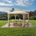 thumbnail image 1 of 10' x 10' Skyline Gazebo, Stainless Steel Double Roof Gazebo, Permanent Outdoor Metal Pavilion with Curtain and Netting for Patio, Lawn and Garden, 1 of 9
