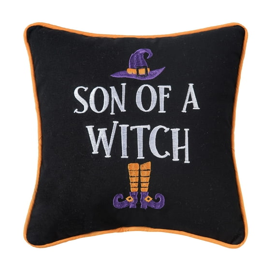 "Son of A Witch" Halloween Petite 100% Cotton Accent Pillow 10" x 10"