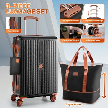 SANOPY 3-Piece Expandable Travel Set, 20" Carry-On + Cosmetic Bag + Versatile Duffle with Expansion Zipper, ABS+PC Durable, Secure & Quiet Wheels