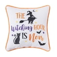 thumbnail image 1 of "The Witching Hour is Near" 100% Cotton Mini Halloween Accent Pillow 10" x 10", 1 of 5