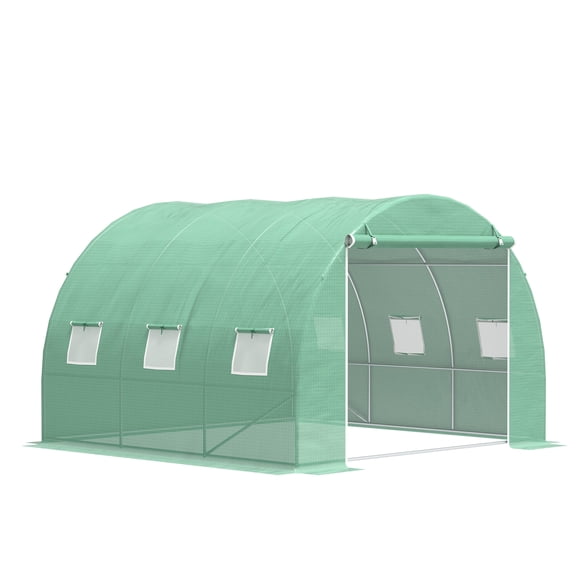 10' x 10' Walk-in Greenhouse with Roll-Up Windows, Polyethylene PE Cover & Steel Frame for Vegetables, Flowers, Plants, Green