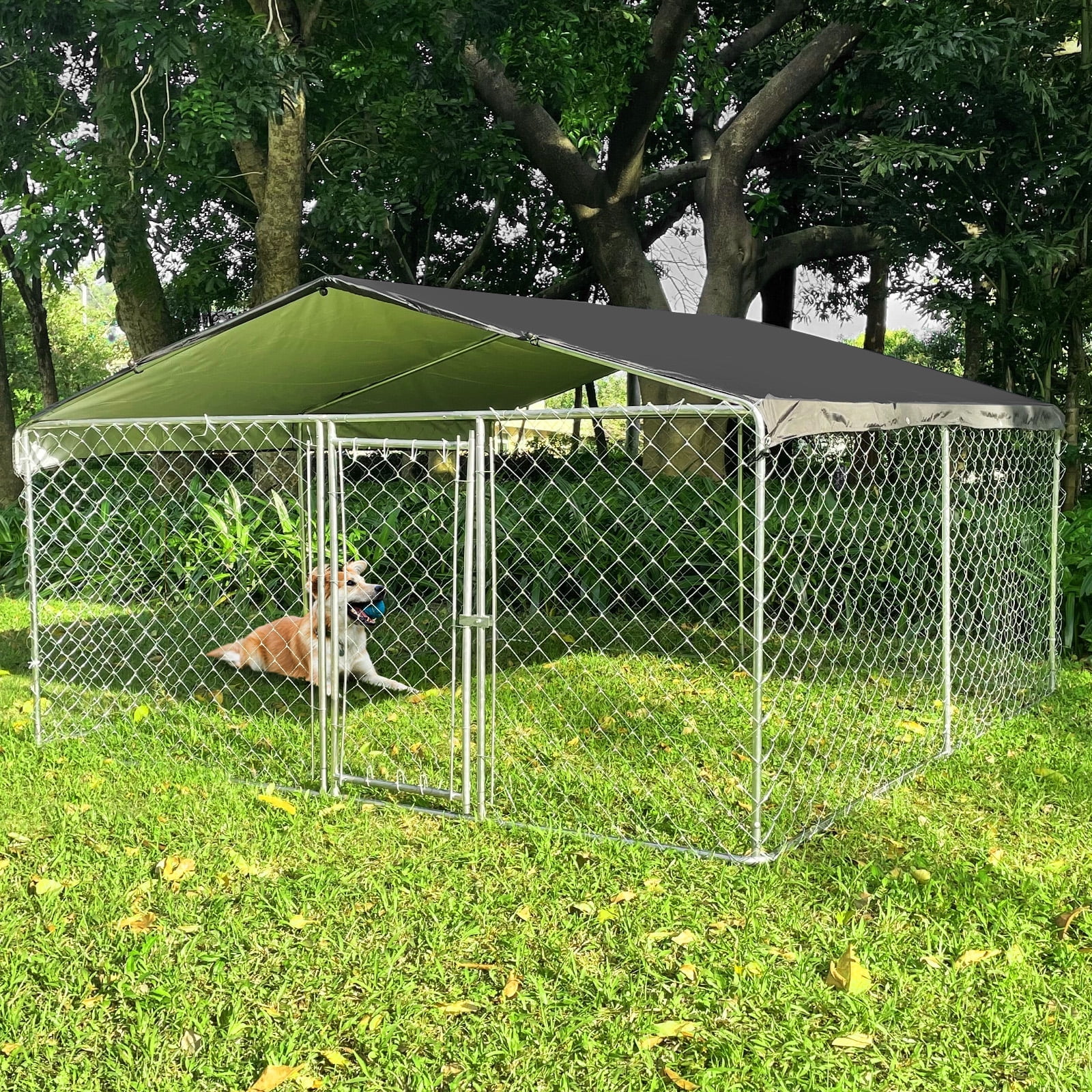 10 x 10 ft ( 118" x 118" x 67" ) Outdoor Dog Kennel Outside Large Heavy Duty Shade Dog Pen Playpen Pet Dog Enclosure Crate Dog Run House with UV & Waterproof Cover