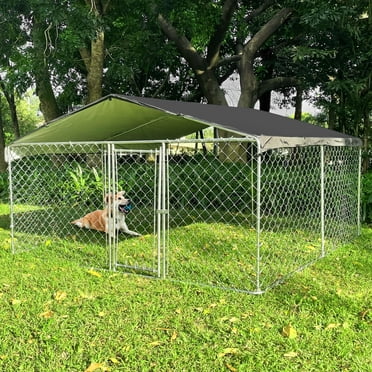 10 x 10 ft ( 118" x 118" x 67" ) Outdoor Dog Kennel Outside Large Heavy Duty Shade Dog Pen Playpen Pet Dog Enclosure Crate Dog Run House with UV & Waterproof Cover