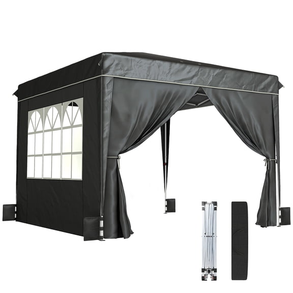 10 x 10 ft Black Pop Up Canopy Tent with Sidewalls, UPF50+ Outdoor Portable Instant Canopy Shelter with Carry Bag