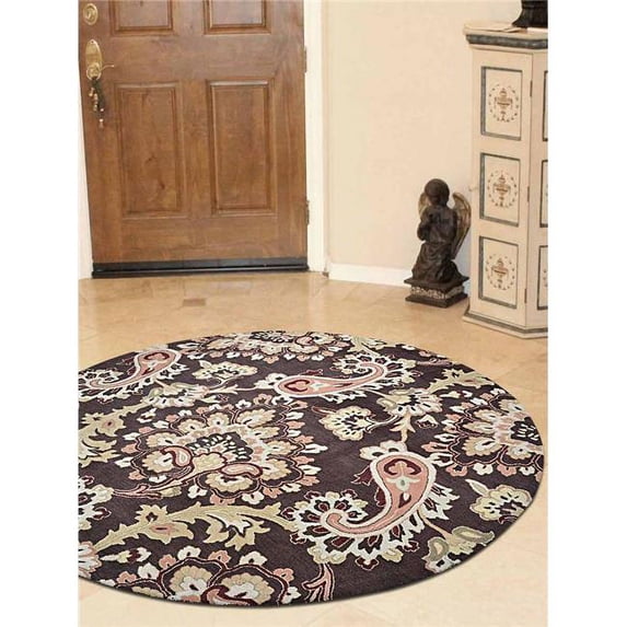 10 x 10 ft. Floral Hand Tufted Woolen Round Area Rug, Brown