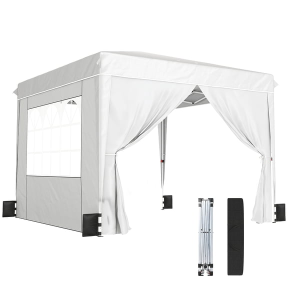 10 x 10 ft Pop Up Canopy Tent with Sidewalls, UPF50+ Outdoor Portable Instant Canopy Shelter with Carry Bag, White