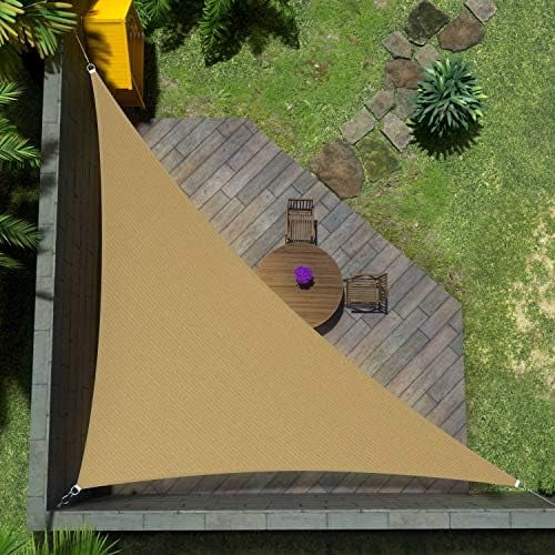10' x 10' x 14' Sand Beige Triangle Sun Shade Sail Canopy Awning Shelter Fabric ATARPT10 - UV Block UV Resistant Heavy Duty Commercial Grade - Outdoor Carport (We Customize)$$Garden &
