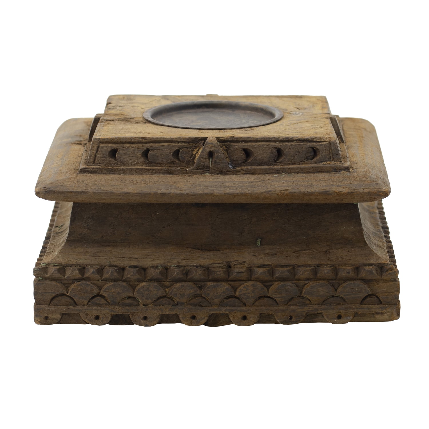 10 x 10 x 5.5" Antique Carved Pillar Candle Holder 4Ea