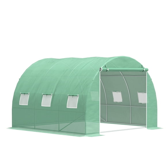 10' x 10' x 7' Walk-in Tunnel Greenhouse with High-Quality Transparent PE Cover, Zipper Doors & Windows