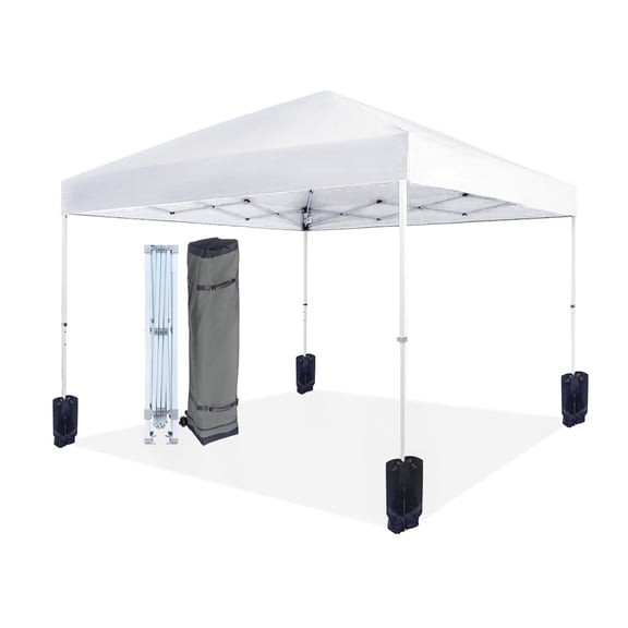 10 x 10ft Pop Up Canopy Tent, Portable Outdoor Sun Shelter with Wheeled Carry Bag, Includes Pegs, Ropes & Weight Bags for Events Picnic,