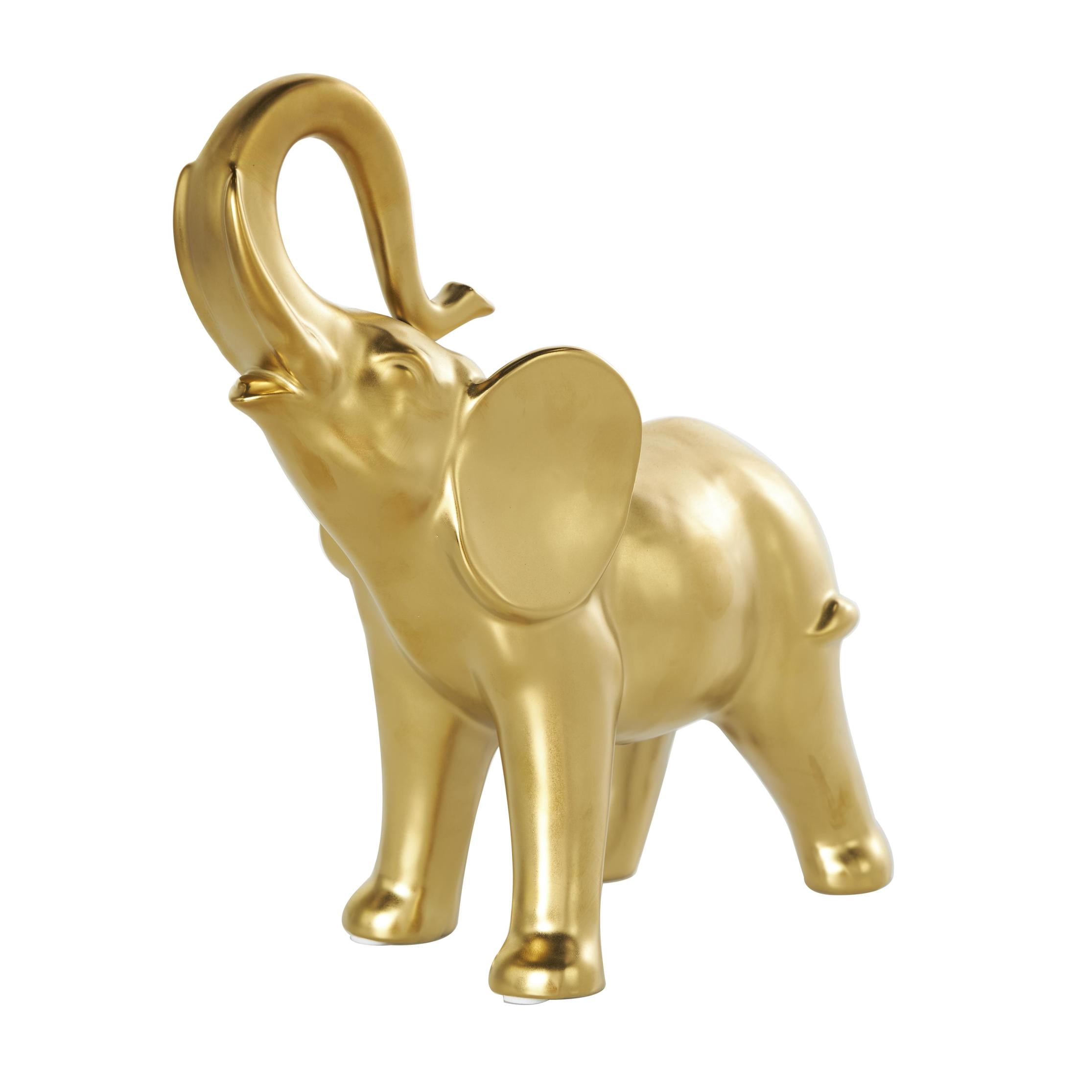 10" x 11" Gold Ceramic Standing Elephant Sculpture, by DecMode