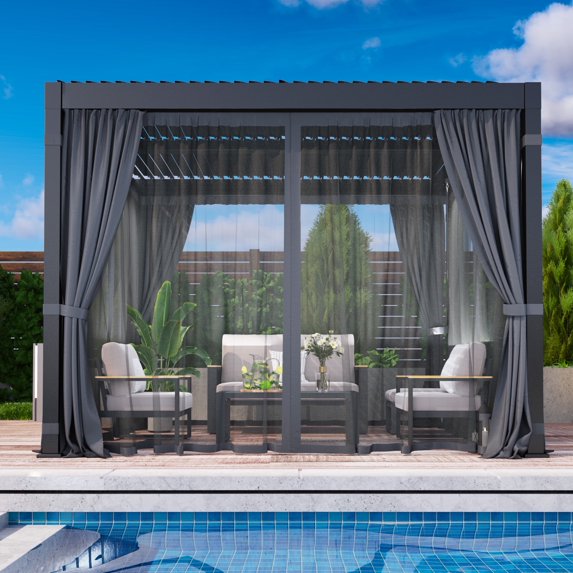 Heynemo 10' x 12' Aluminum Louvered Pergola with Adjustable Roof for Patio, Deck and Garden, Elegance Outdoor Shade
