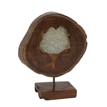 10" x 12" Brown Teak Wood Abstract Sculpture with Resin Embedded, by DecMode